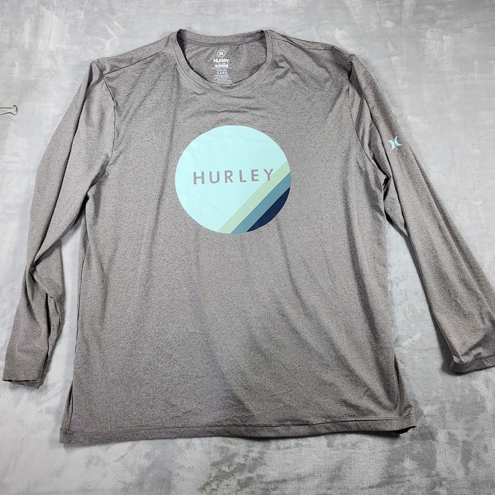 Hurley‎ Men's Stretch Long Sleeve Crew Neck Graphic Tee Shirt Gray Size XL